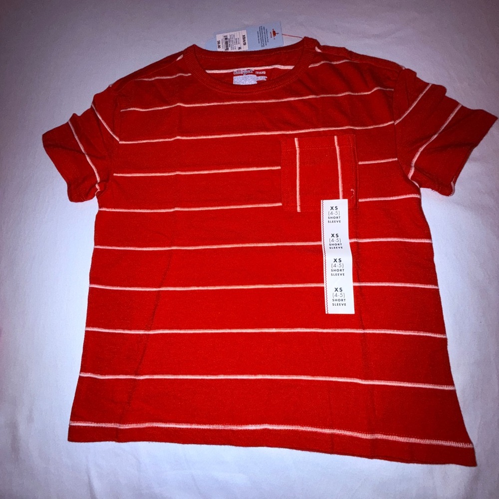 Cat & Jack Striped Pocket T-Shirt Kids XS 4/5 Red New Short Sleeve Crew Neck